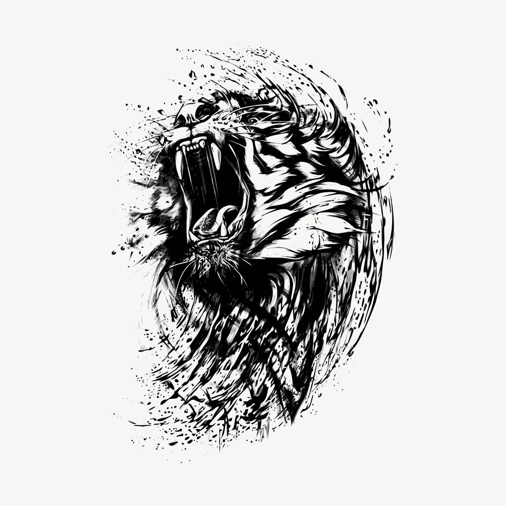 Roaring tiger art, animal illustration vector. Free public domain CC0 image.
