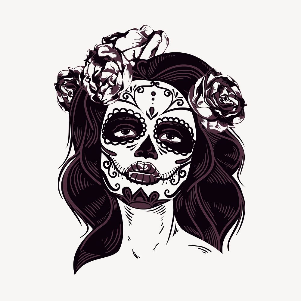 Sugar skull makeup clipart, Day of the Dead traditional illustration vector. Free public domain CC0 image.