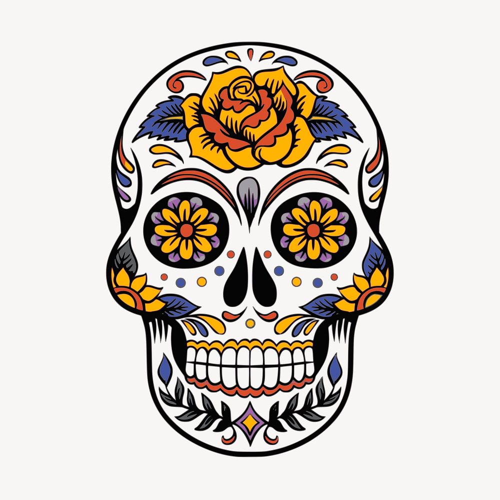 Sugar skull collage element, Day of the Dead traditional illustration psd. Free public domain CC0 image.