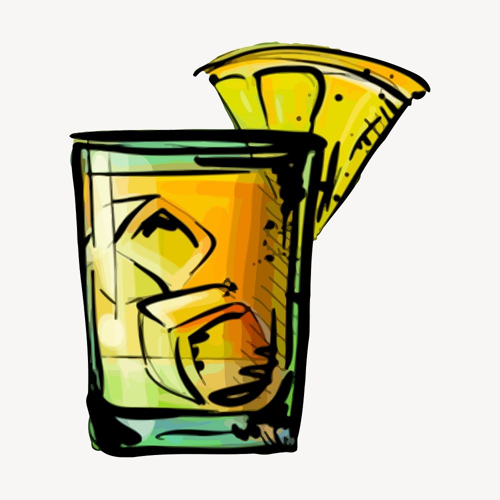 Screwdriver cocktail collage element, alcoholic beverage illustration psd. Free public domain CC0 image.