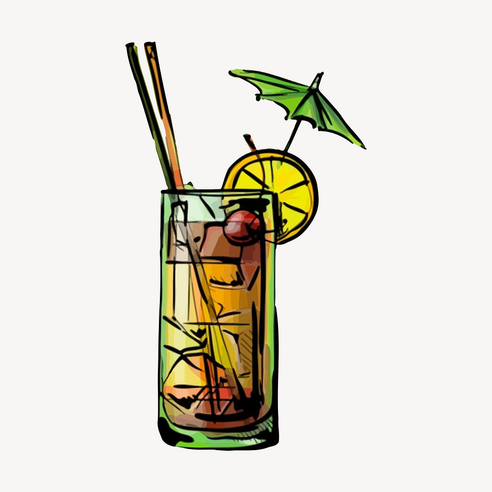 Mai tai cocktail collage element, alcoholic beverage illustration psd. Free public domain CC0 image.