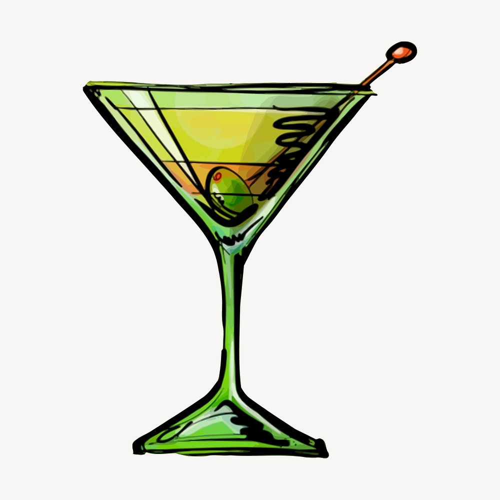 Martini cocktail collage element, alcoholic beverage illustration psd. Free public domain CC0 image.