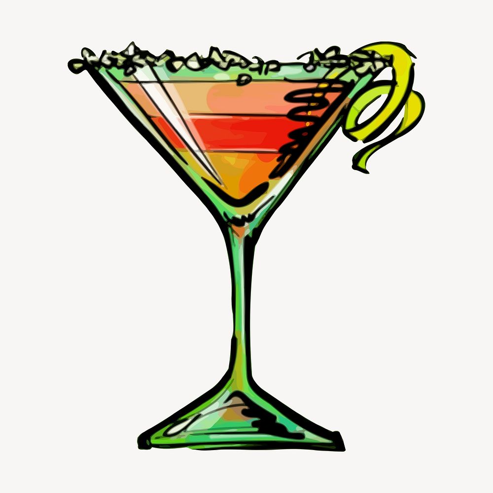 Cosmopolitan cocktail collage element, alcoholic beverage illustration psd. Free public domain CC0 image.