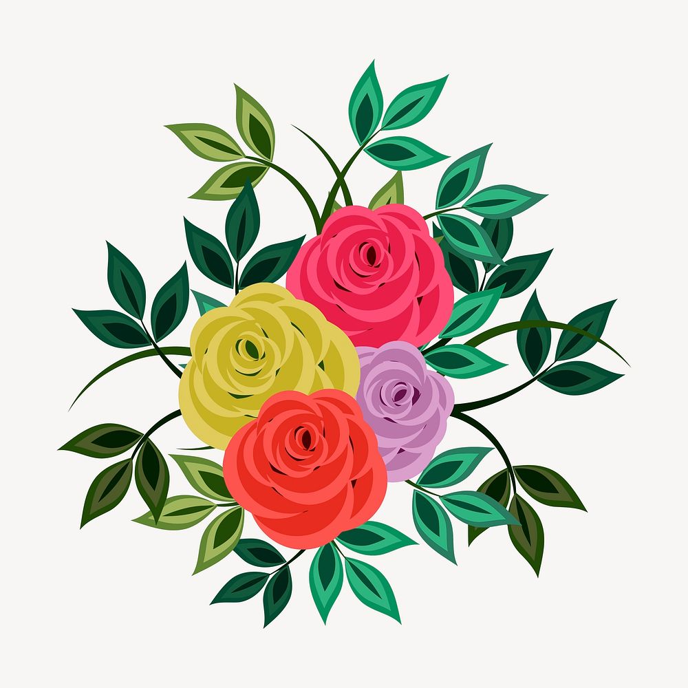 Colorful roses clipart, botanical illustration vector. Free public domain CC0 image.