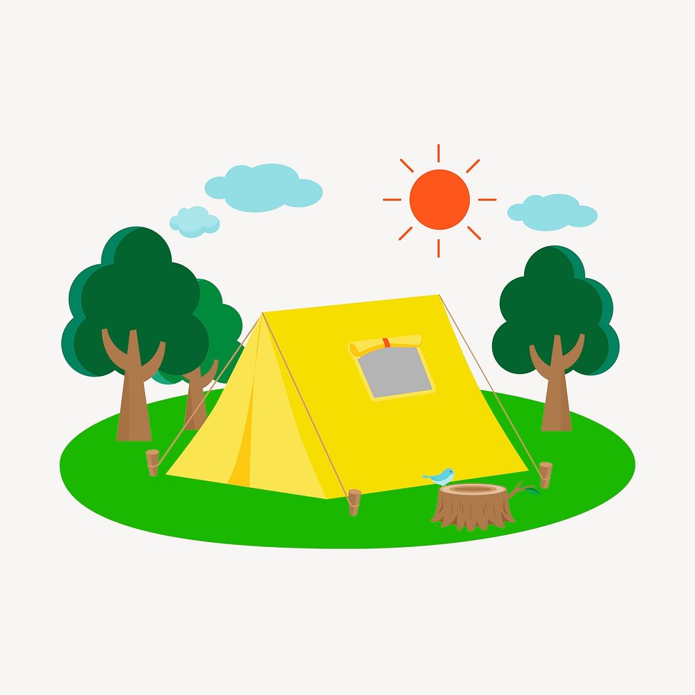 Camping site collage element, travel illustration psd. Free public domain CC0 image.