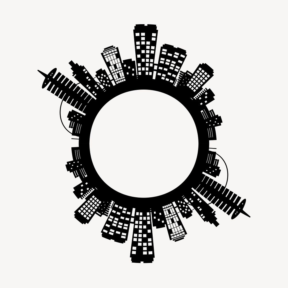 Buildings silhouette frame clipart, circle illustration vector. Free public domain CC0 image.