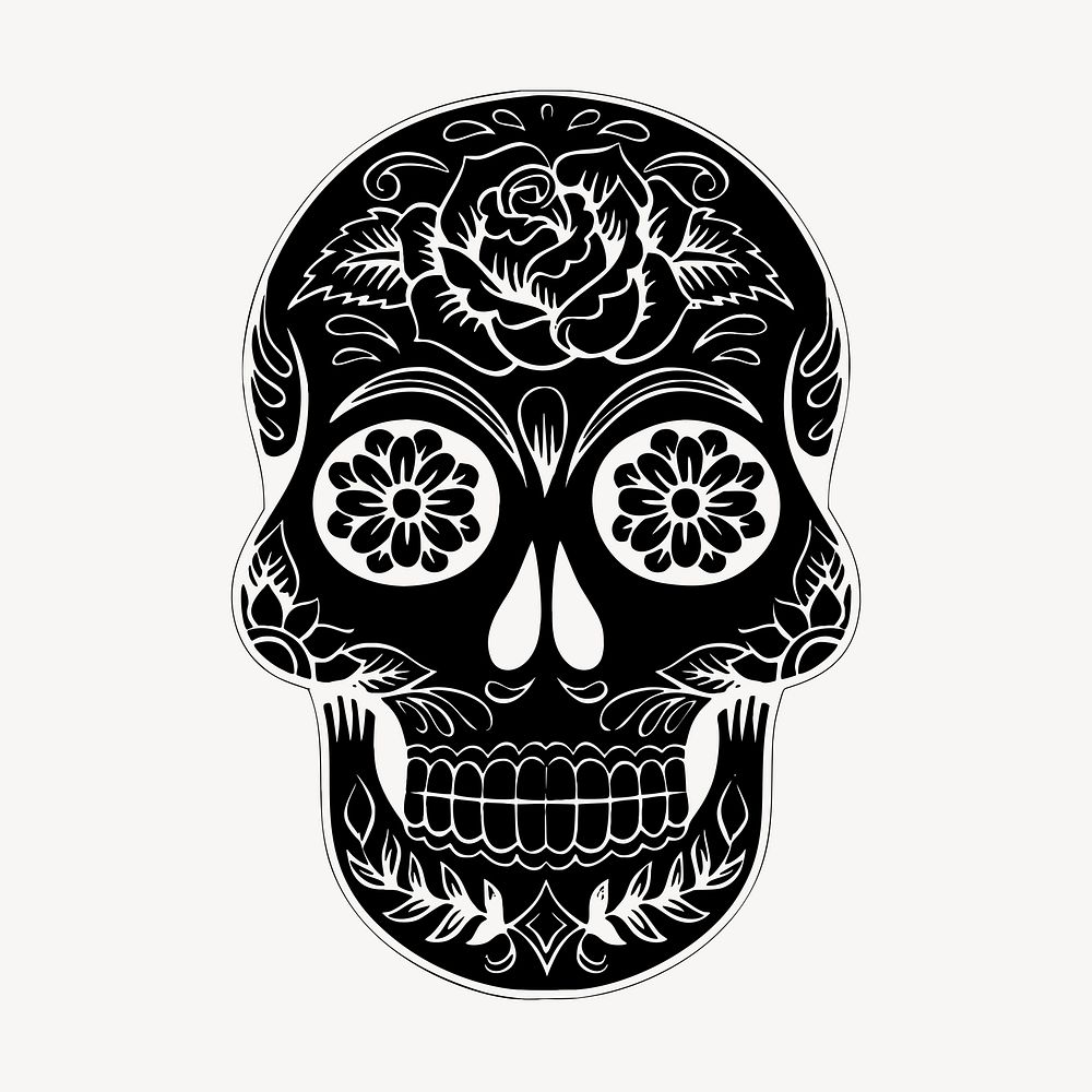 Sugar skull collage element, Day of the Dead traditional illustration psd. Free public domain CC0 image.