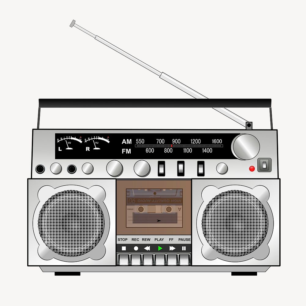 Boombox radio clipart, music illustration vector. Free public domain CC0 image.