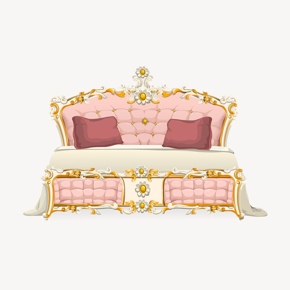 Baroque bed clipart, furniture illustration vector. Free public domain CC0 image.