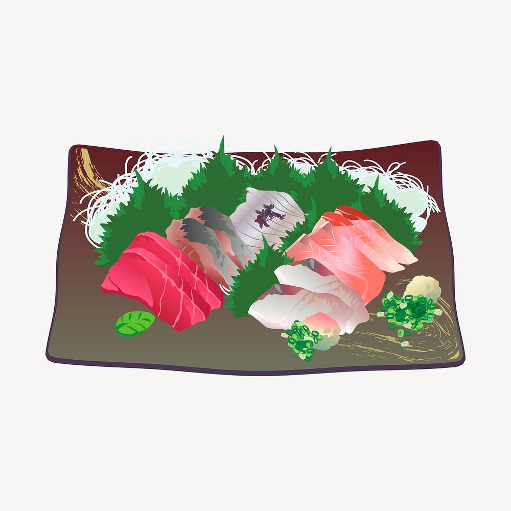 Sashimi platter collage element, Japanese food illustration psd. Free public domain CC0 image.