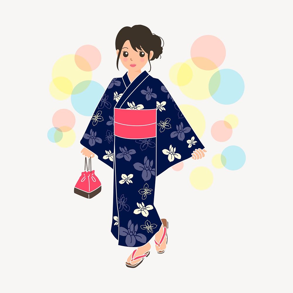 Kimono woman clipart, Japanese traditional fashion illustration vector. Free public domain CC0 image.