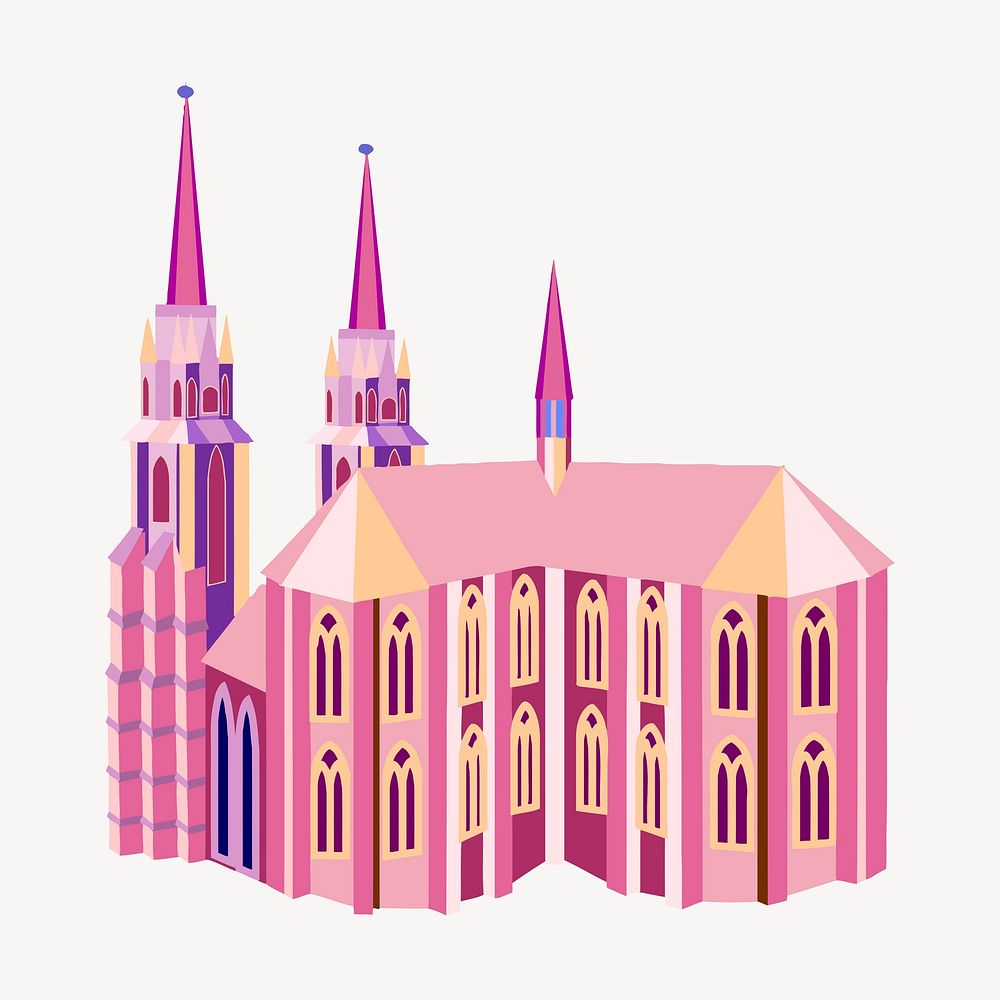 Pink castle clipart, fairy tale illustration vector. Free public domain CC0 image.