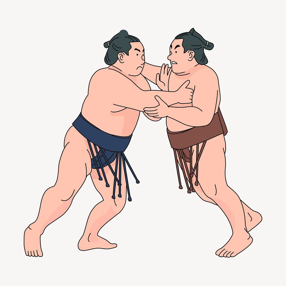 Sumo wrestlers clipart, sport illustration vector. Free public domain CC0 image.
