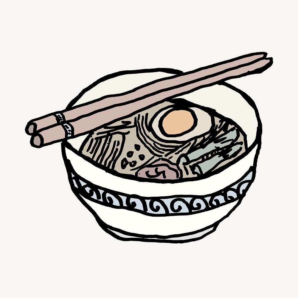 Ramen noodle collage element, Japanese food illustration psd. Free public domain CC0 image.