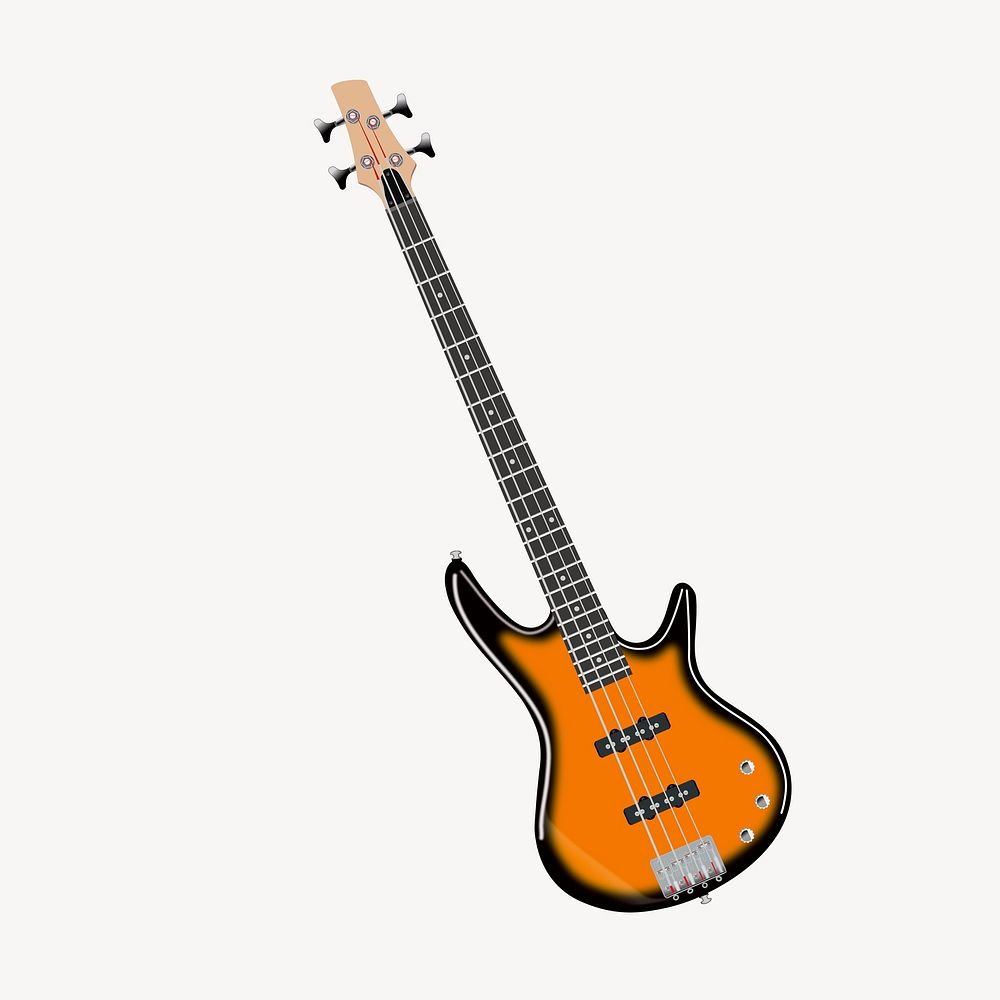 Bass guitar clipart, musical instrument illustration vector. Free public domain CC0 image.