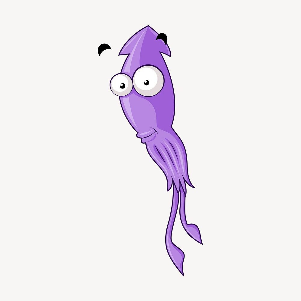 Cartoon squid collage element, sea animal illustration psd. Free public domain CC0 image.