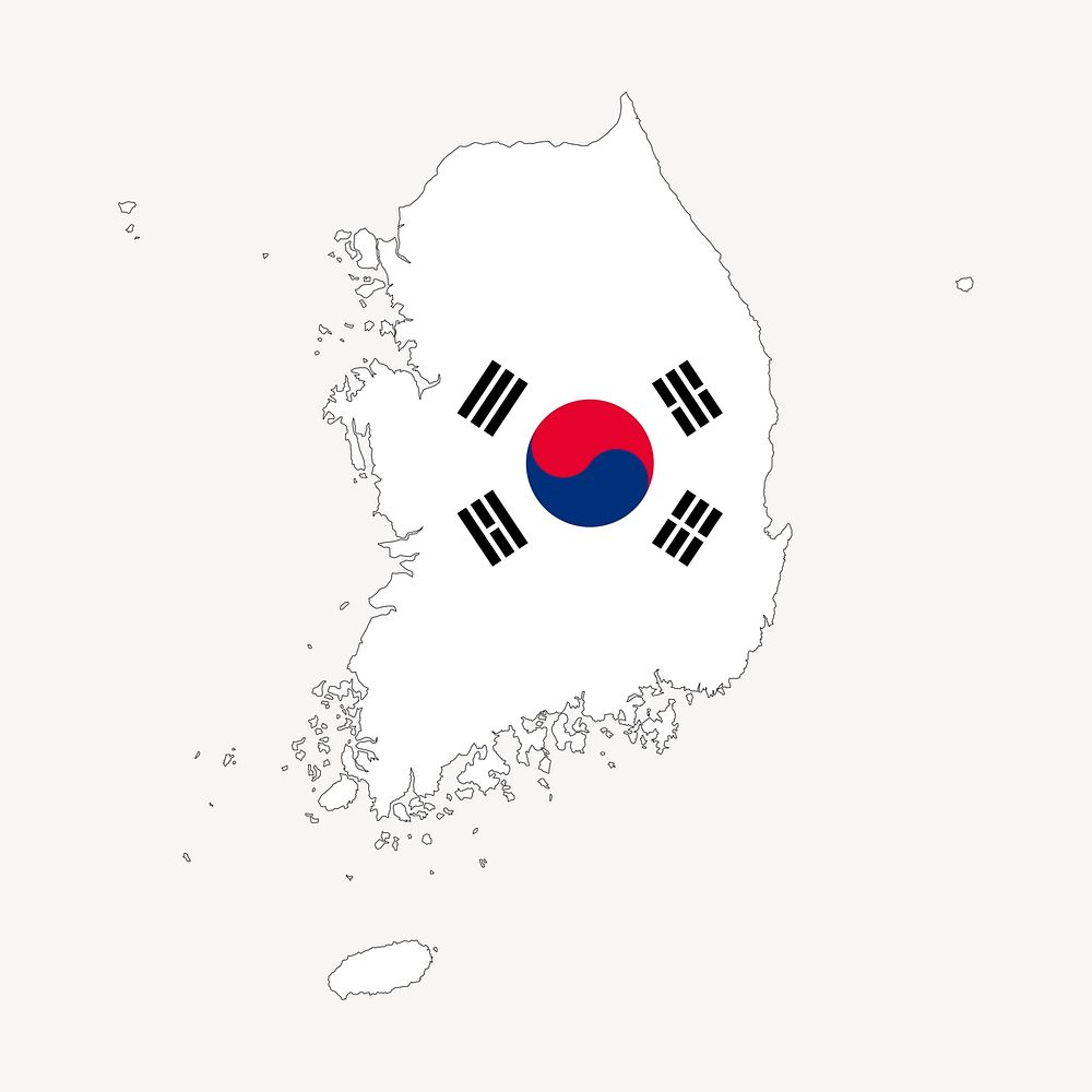 South Korea map clipart, flag illustration vector. Free public domain CC0 image.