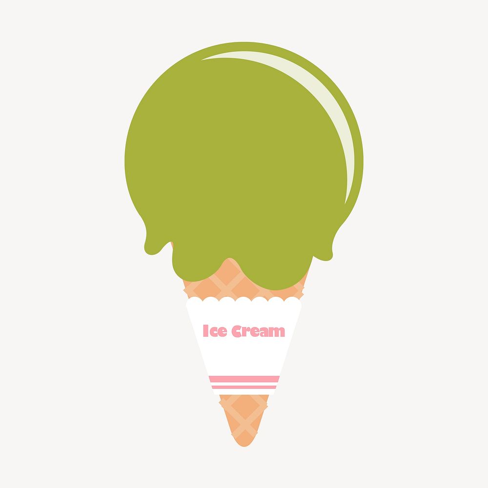 Green tea ice-cream cone clipart, cute dessert illustration vector. Free public domain CC0 image.