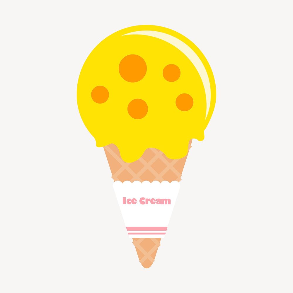Yellow ice-cream cone collage element, food illustration psd. Free public domain CC0 image.
