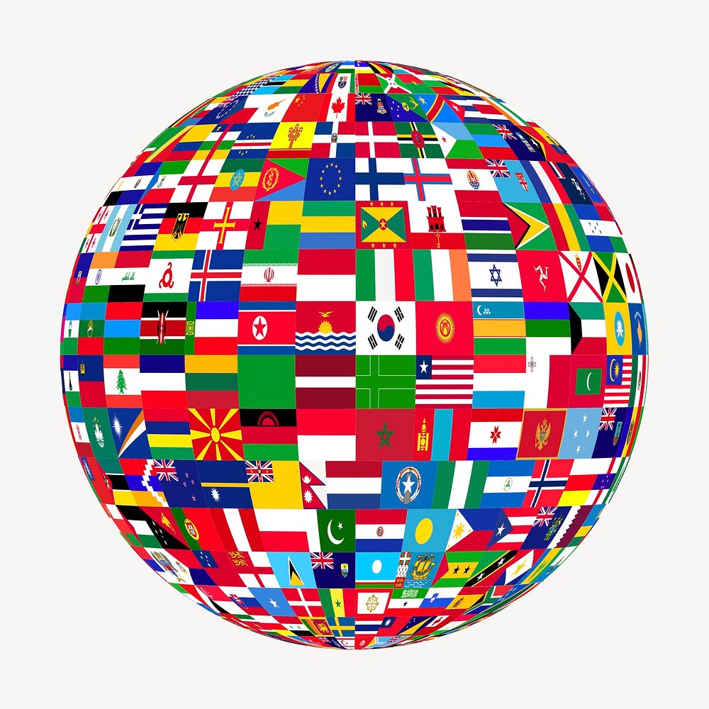 World flag globe clipart, national symbol illustration vector. Free public domain CC0 image.