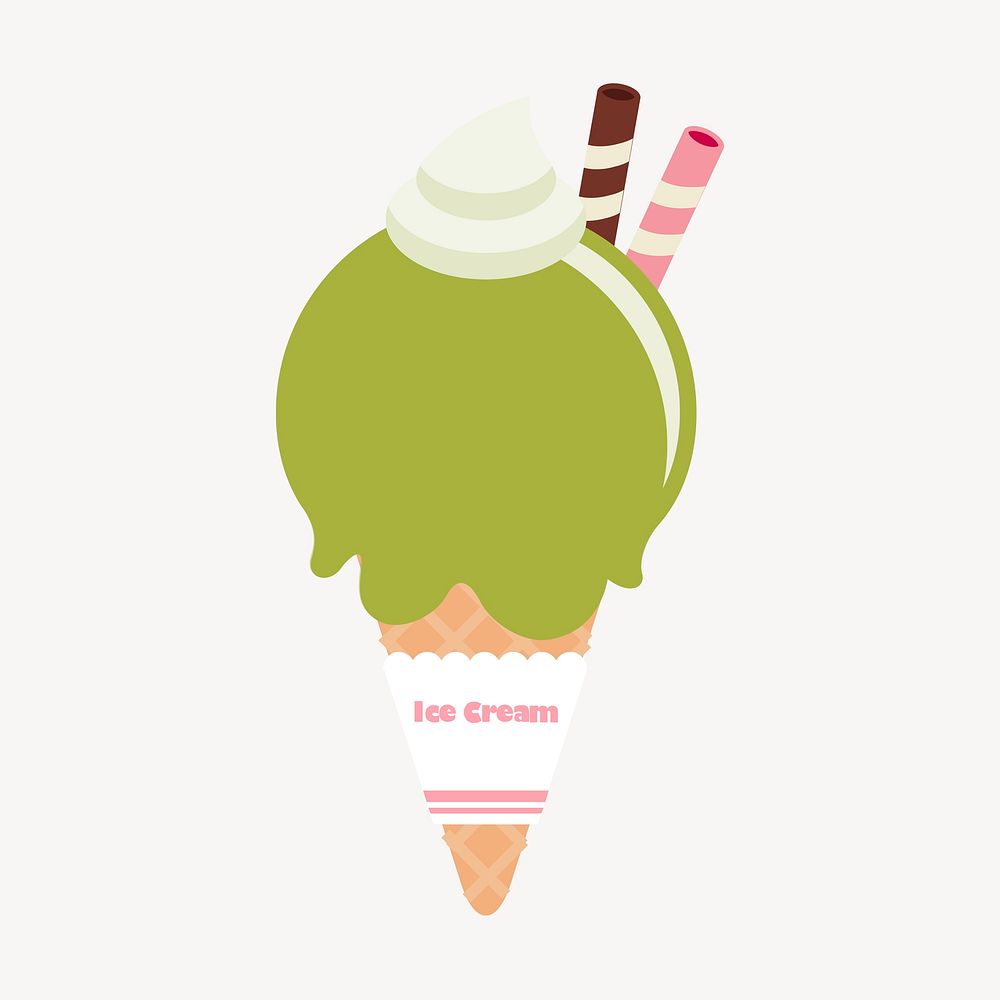 Green ice-cream cone clipart, cute dessert illustration vector. Free public domain CC0 image.