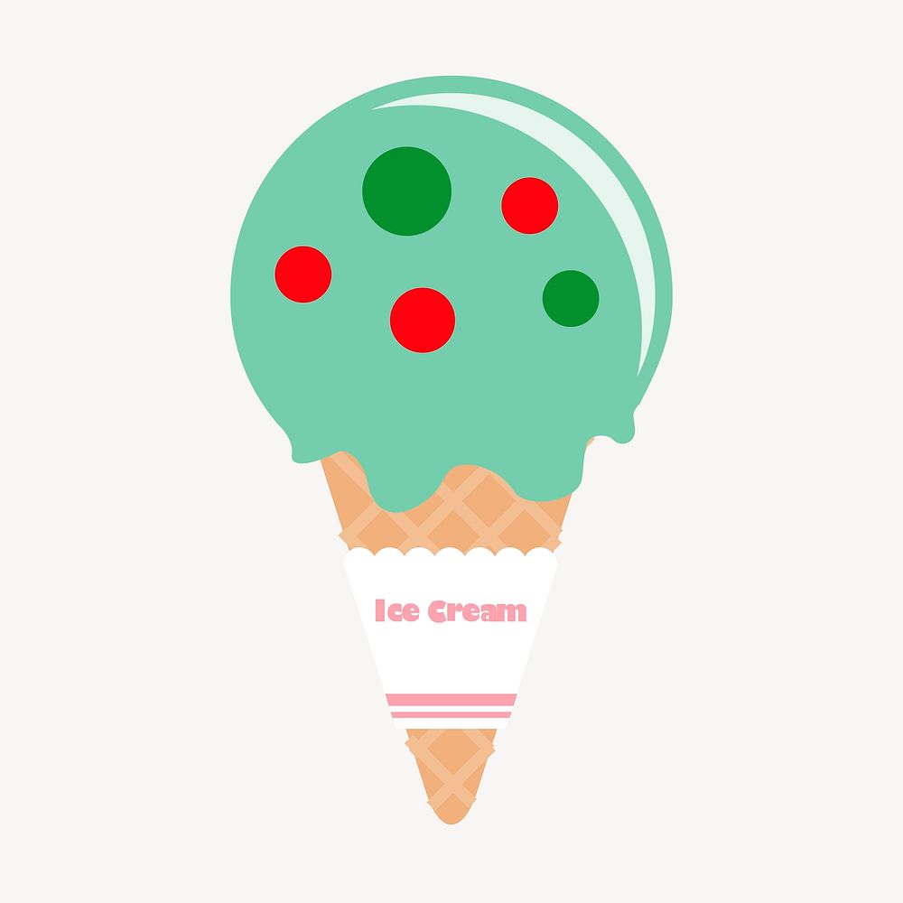 Green ice-cream cone collage element, food illustration psd. Free public domain CC0 image.