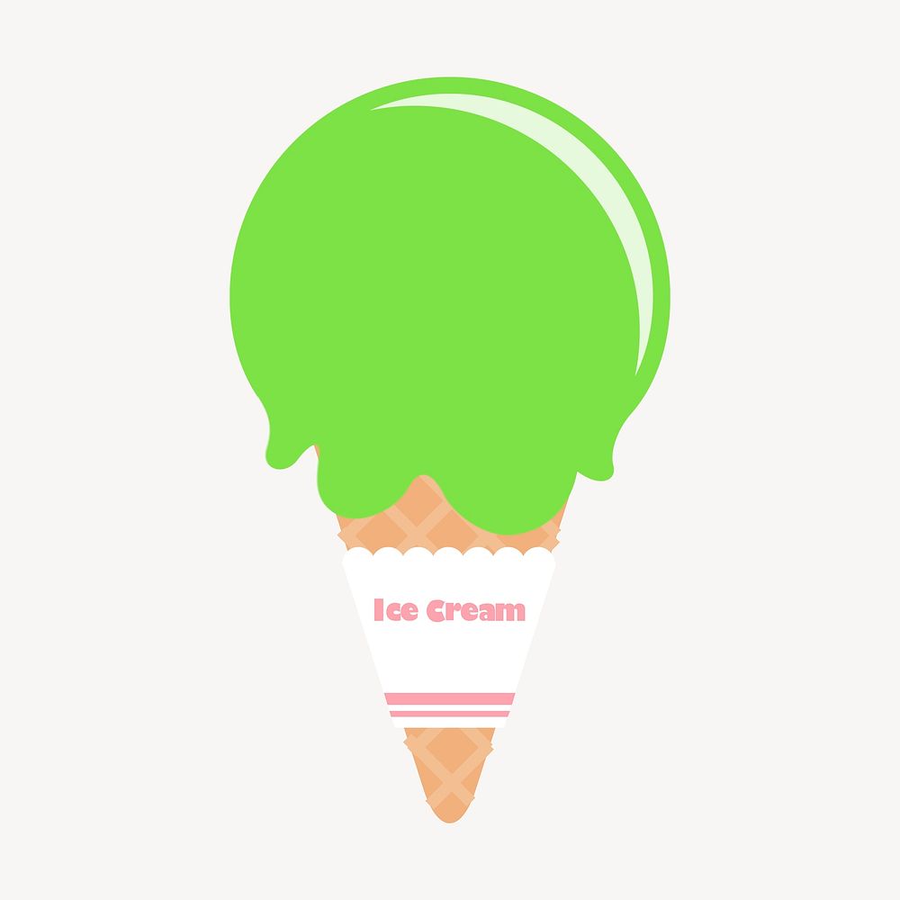Green ice-cream cone collage element, food illustration psd. Free public domain CC0 image.