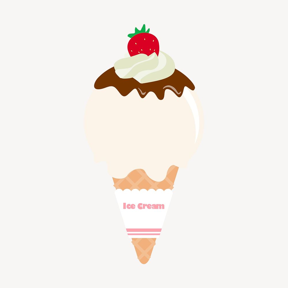 Vanilla ice-cream cone collage element, food illustration psd. Free public domain CC0 image.