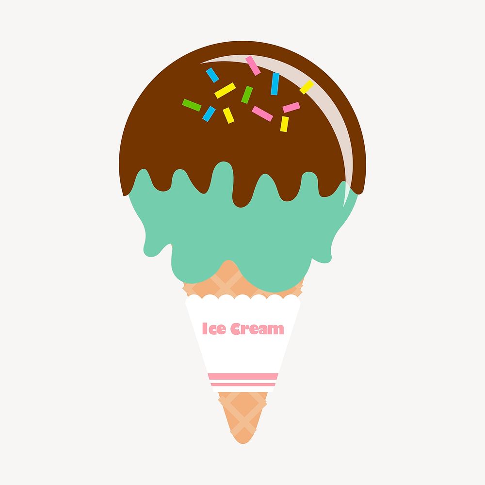 Mint chocolate chip ice-cream clipart, cute dessert illustration vector. Free public domain CC0 image.