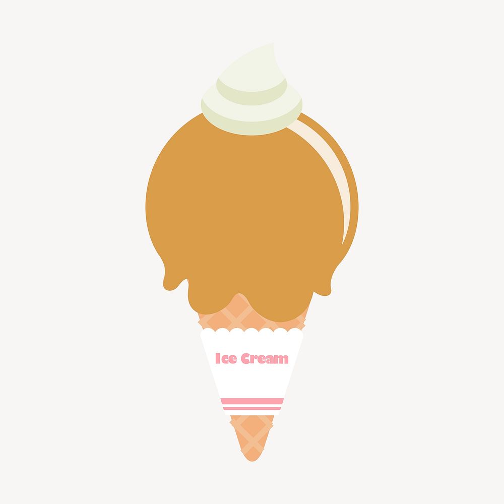 Coffee ice-cream cone clipart, cute dessert illustration vector. Free public domain CC0 image.