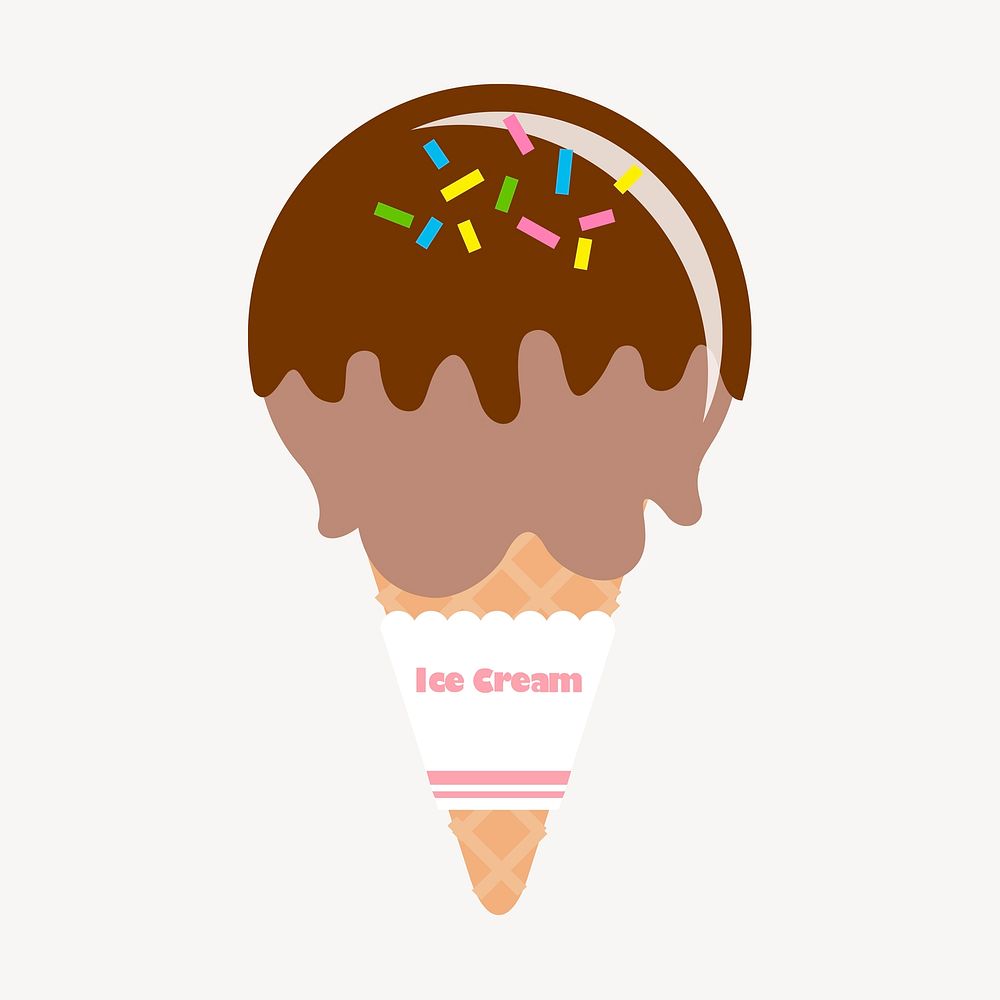 Chocolate sprinkles ice-cream cone clipart, cute dessert illustration vector. Free public domain CC0 image.
