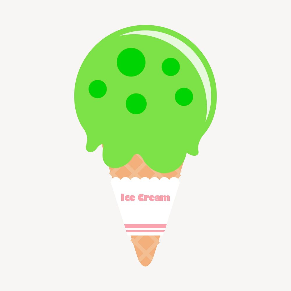 Lime ice-cream cone clipart, cute dessert illustration vector. Free public domain CC0 image.