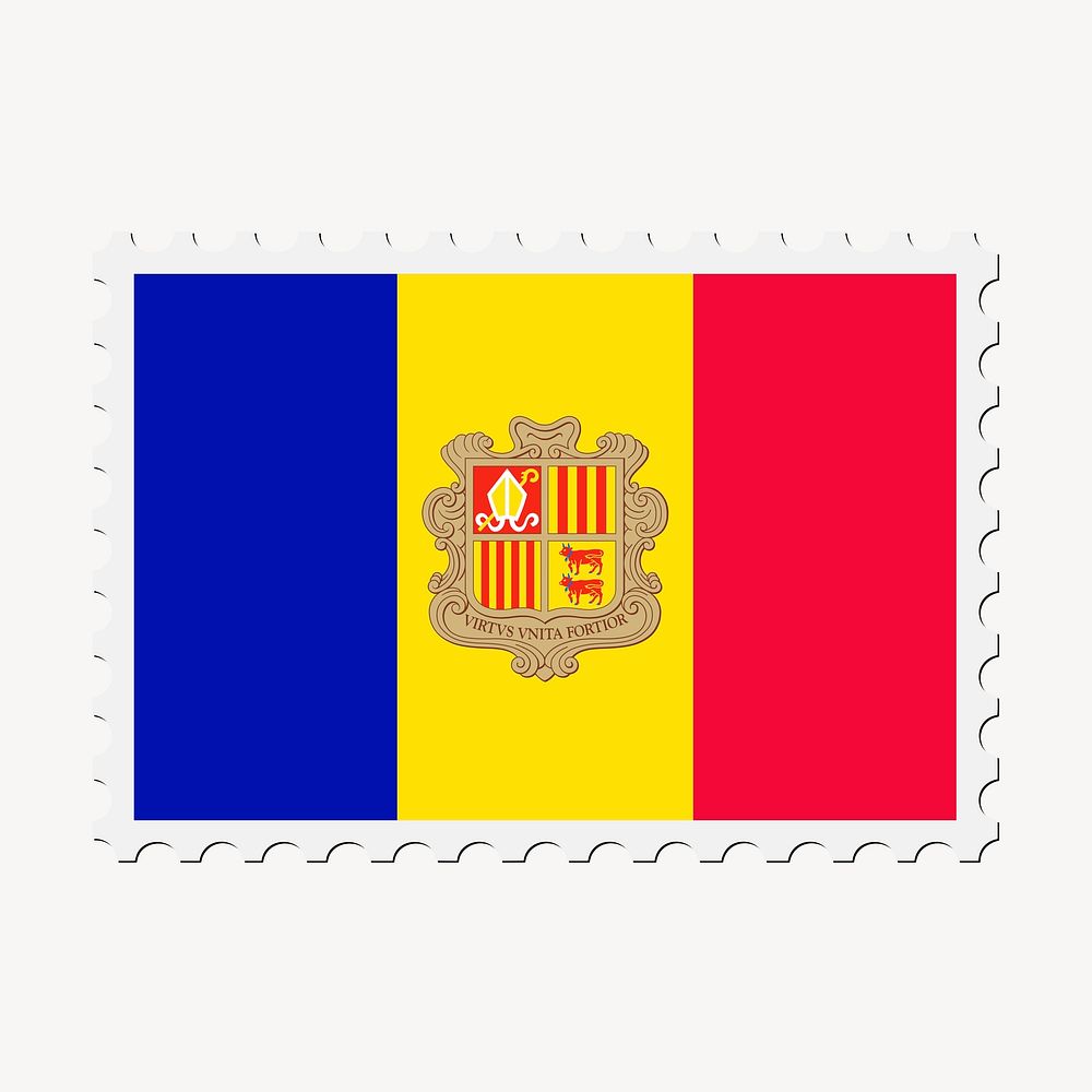 Andorra flag clipart, postage stamp vector. Free public domain CC0 image.