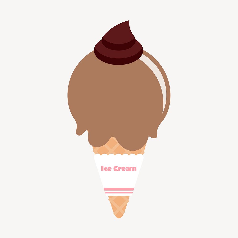 Chocolate ice-cream cone collage element, food illustration psd. Free public domain CC0 image.