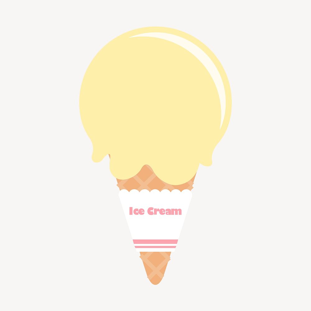 Vanilla ice-cream cone collage element, food illustration psd. Free public domain CC0 image.