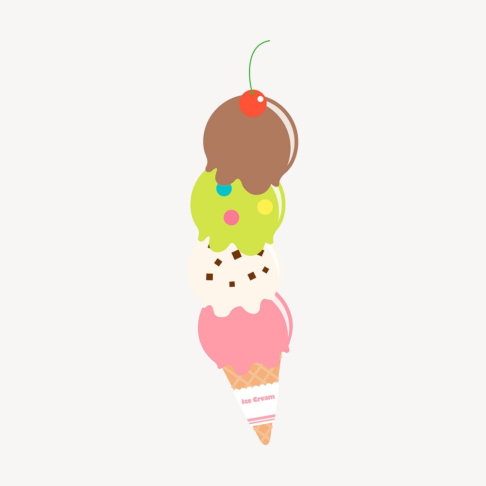 Colorful ice-cream cone clipart, cute dessert illustration vector. Free public domain CC0 image.