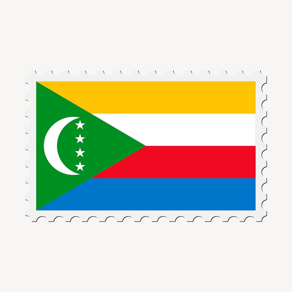 Comoros flag clipart, postage stamp vector. Free public domain CC0 image.