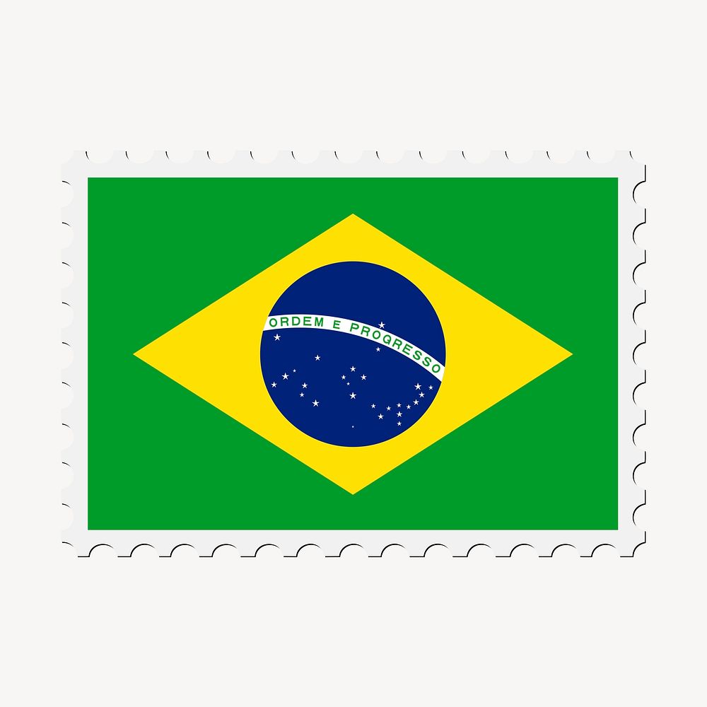 Brazil flag collage element, postage stamp psd. Free public domain CC0 image.