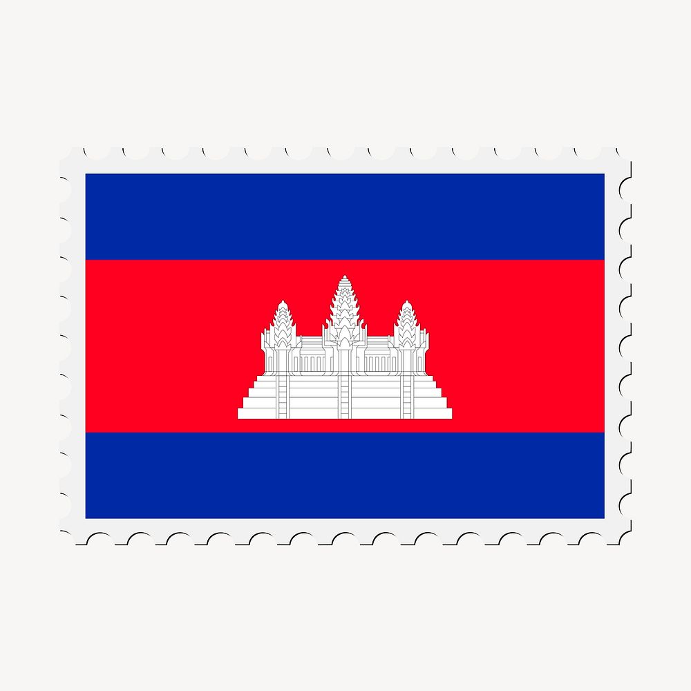 Cambodia flag clipart, postage stamp vector. Free public domain CC0 image.