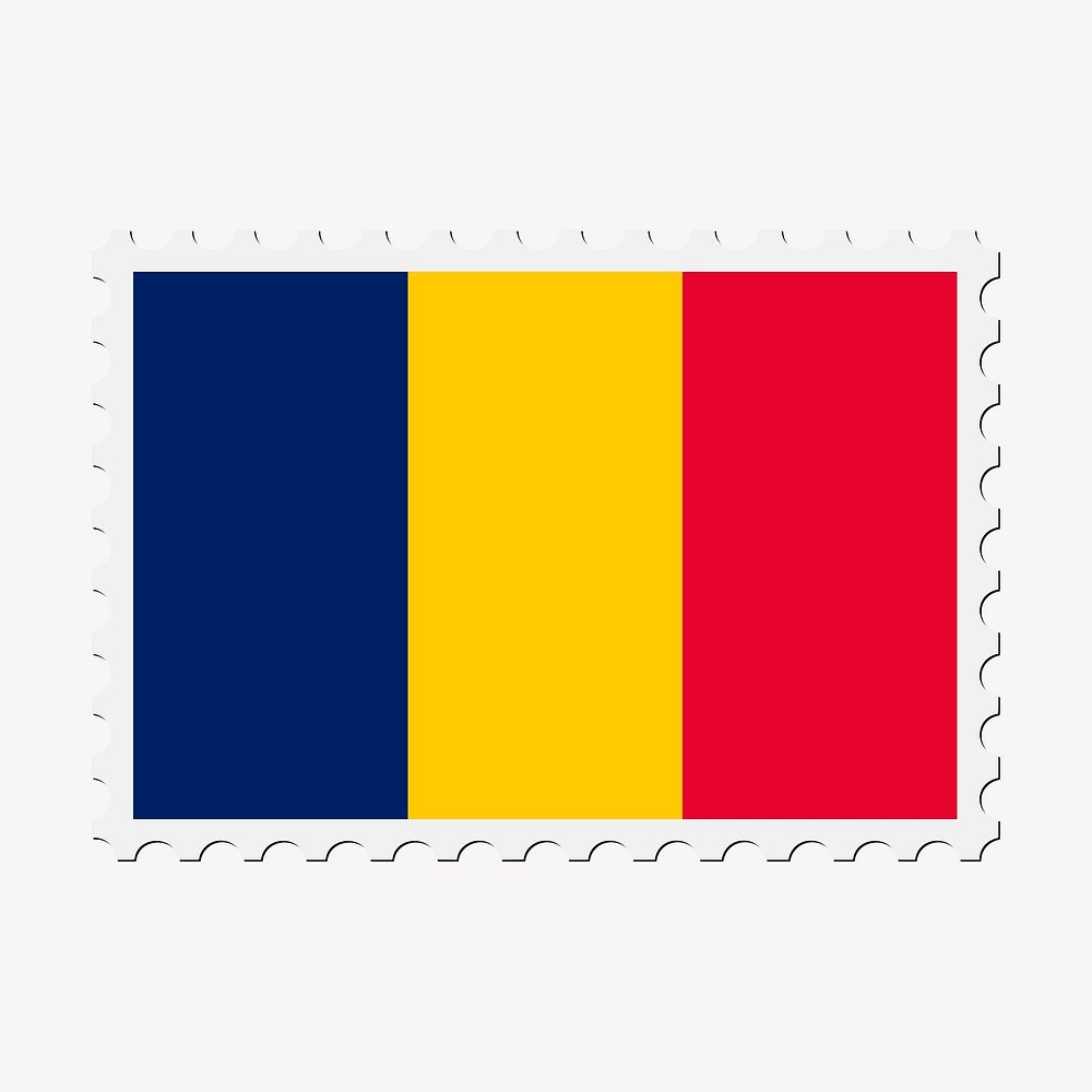 Romania flag collage element, postage stamp psd. Free public domain CC0 image.