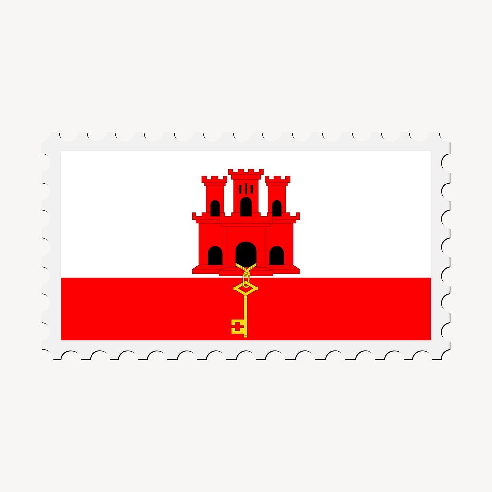 Gibraltar flag clipart, postage stamp vector. Free public domain CC0 image.