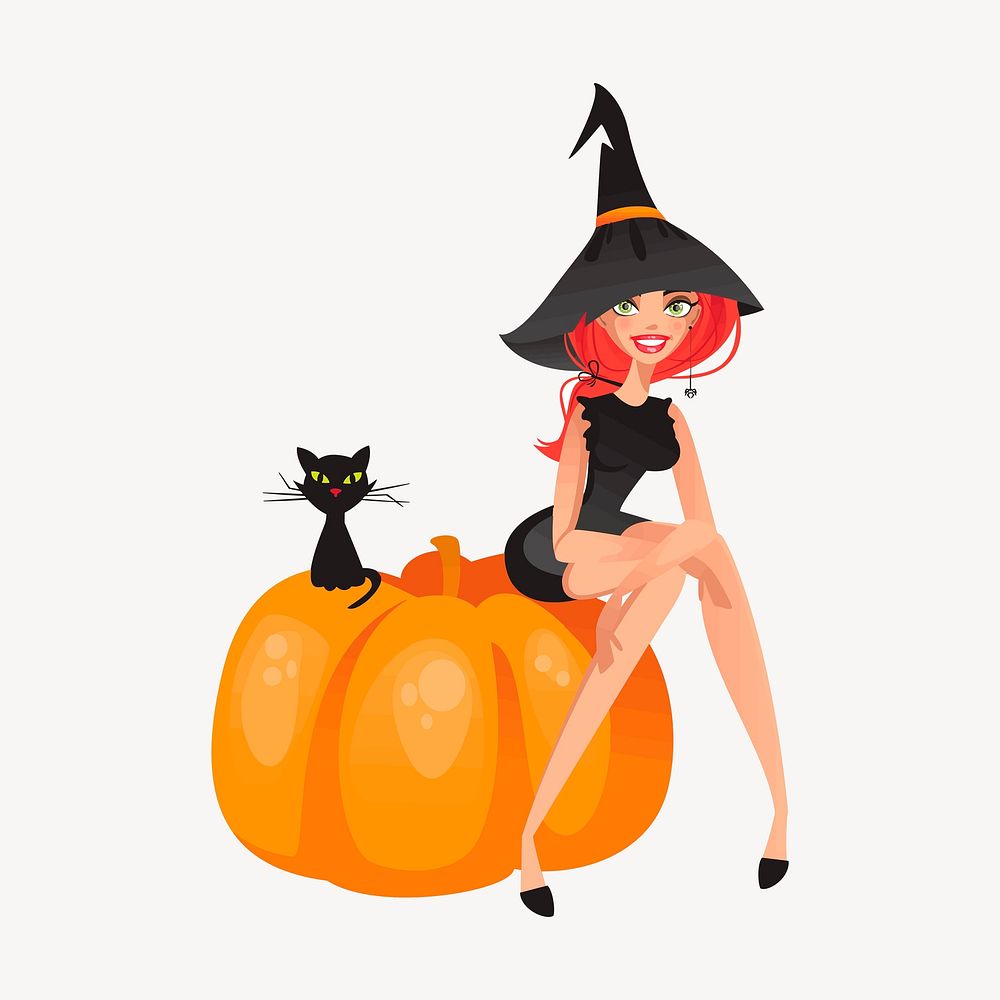Sexy witch sticker, Halloween celebration illustration psd. Free public domain CC0 image.