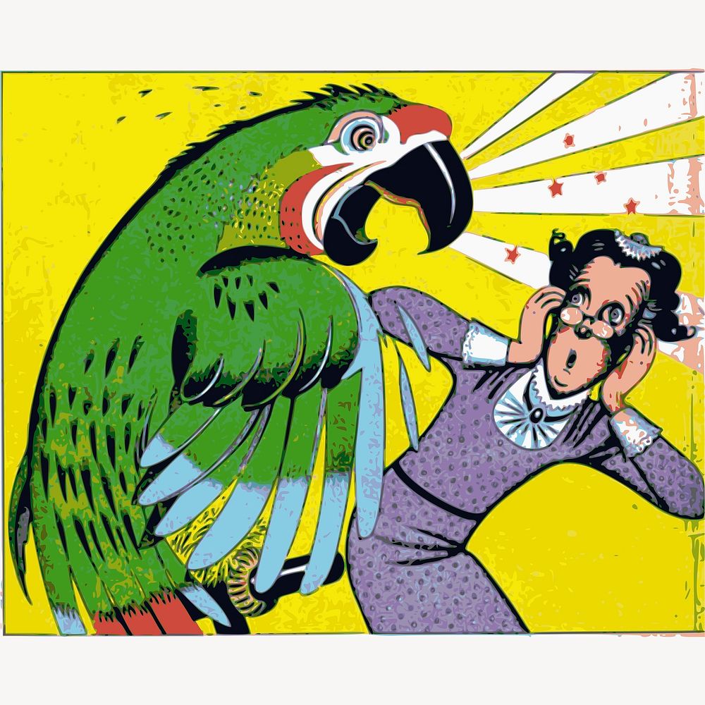 Scream parrot comic background, vintage illustration psd. Free public domain CC0 image.