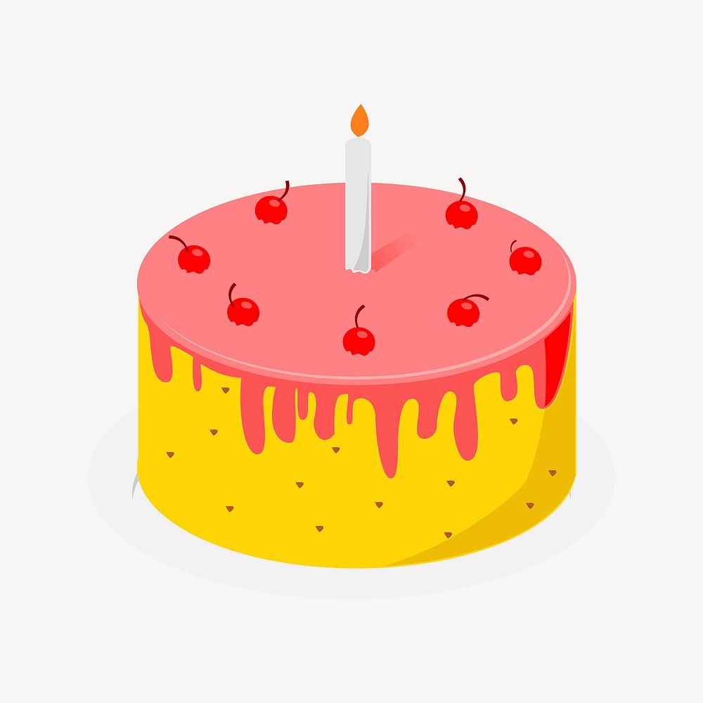 Birthday cake sticker, dessert illustration psd. Free public domain CC0 image.