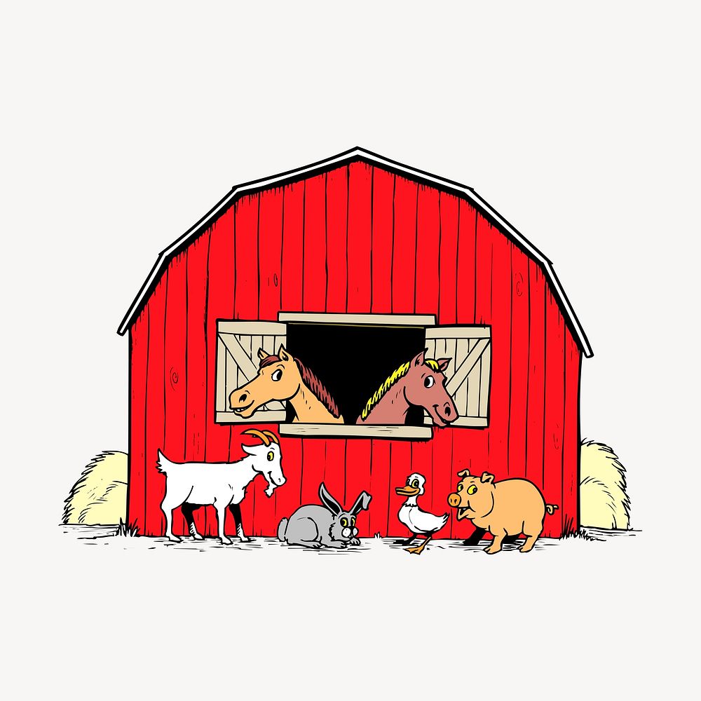 Animal barn sticker, farming illustration psd. Free public domain CC0 image.