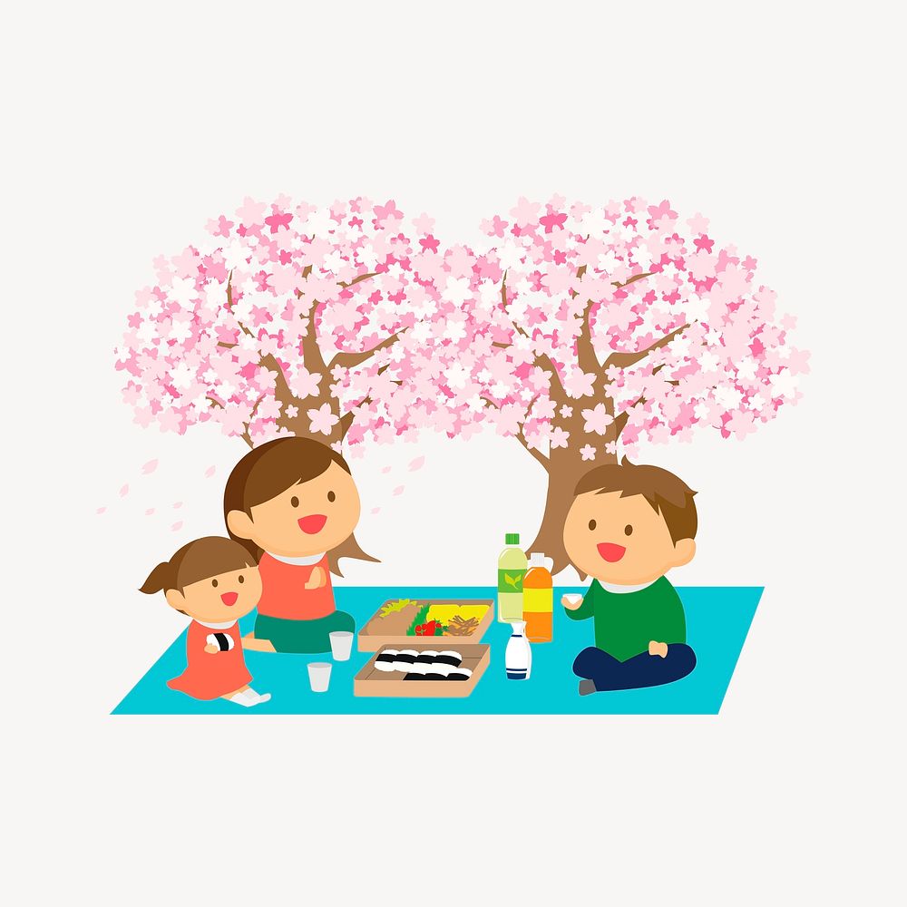Picnic family sticker, Spring illustration psd. Free public domain CC0 image.