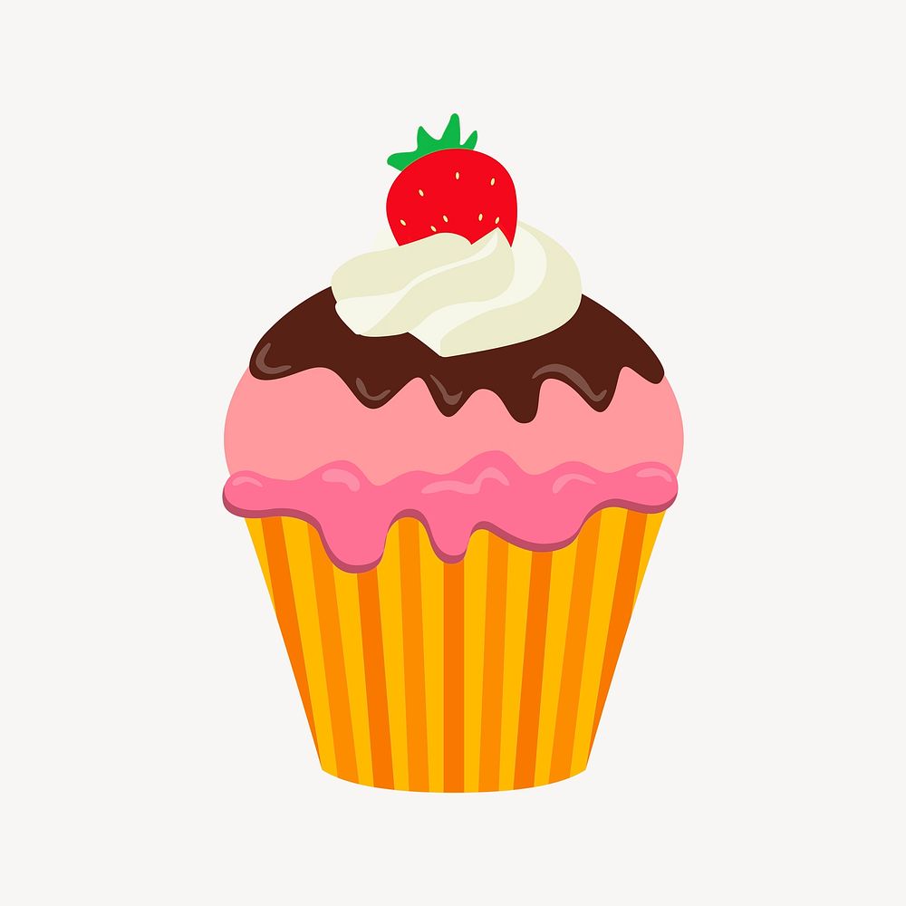 Strawberry cupcake sticker, cute dessert illustration psd. Free public domain CC0 image.