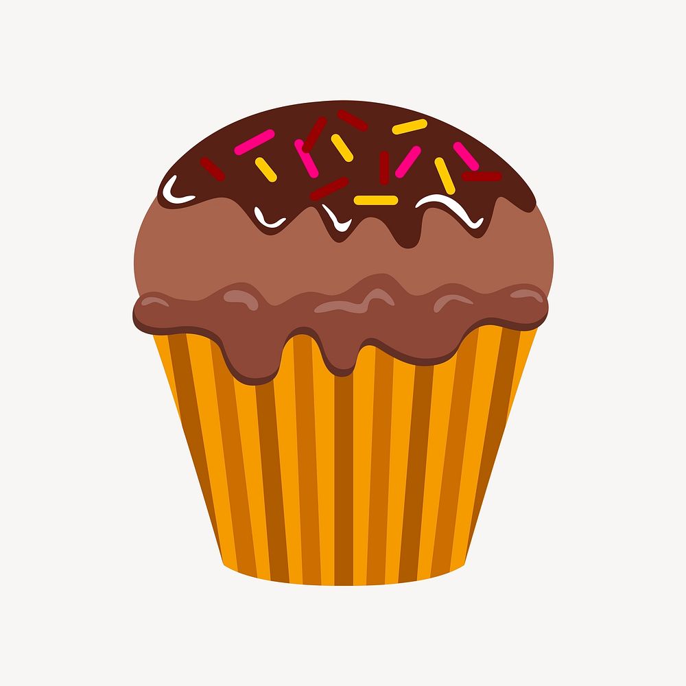 Chocolate cupcake sticker, cute dessert illustration psd. Free public domain CC0 image.