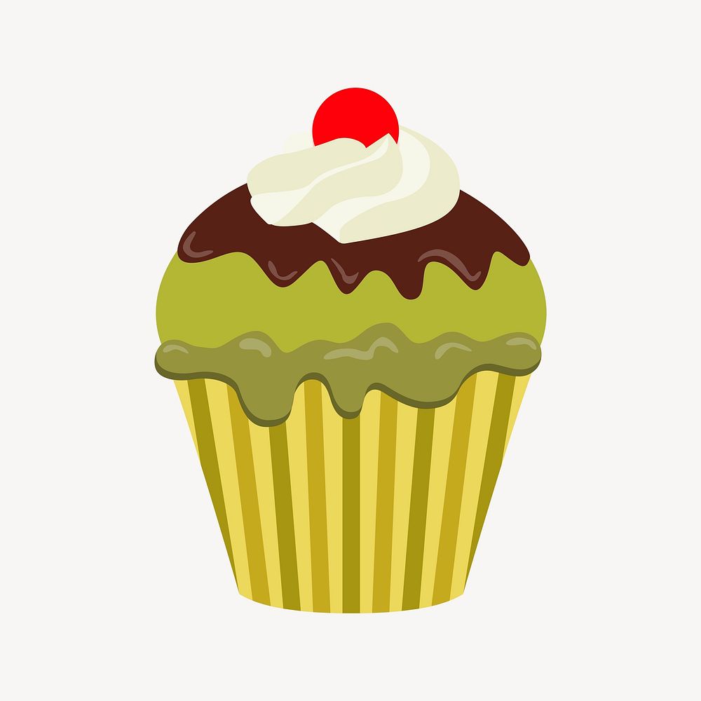 Matcha cupcake sticker, cute dessert illustration psd. Free public domain CC0 image.