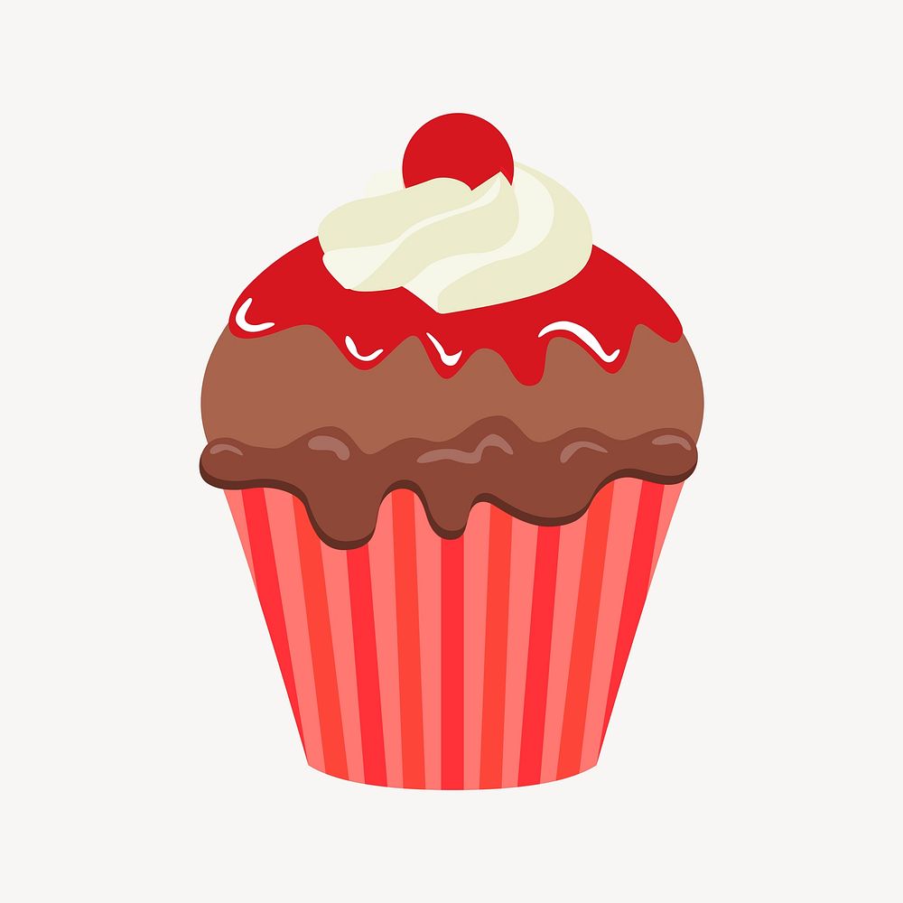 Red velvet cupcake sticker, cute dessert illustration psd. Free public domain CC0 image.